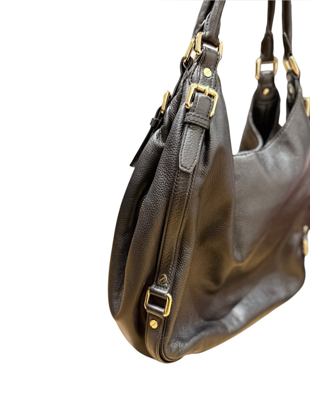 Michael Kors Bedford Leather Hobo Shoulder Bag Black Gold Hardware - Picture 5 of 14